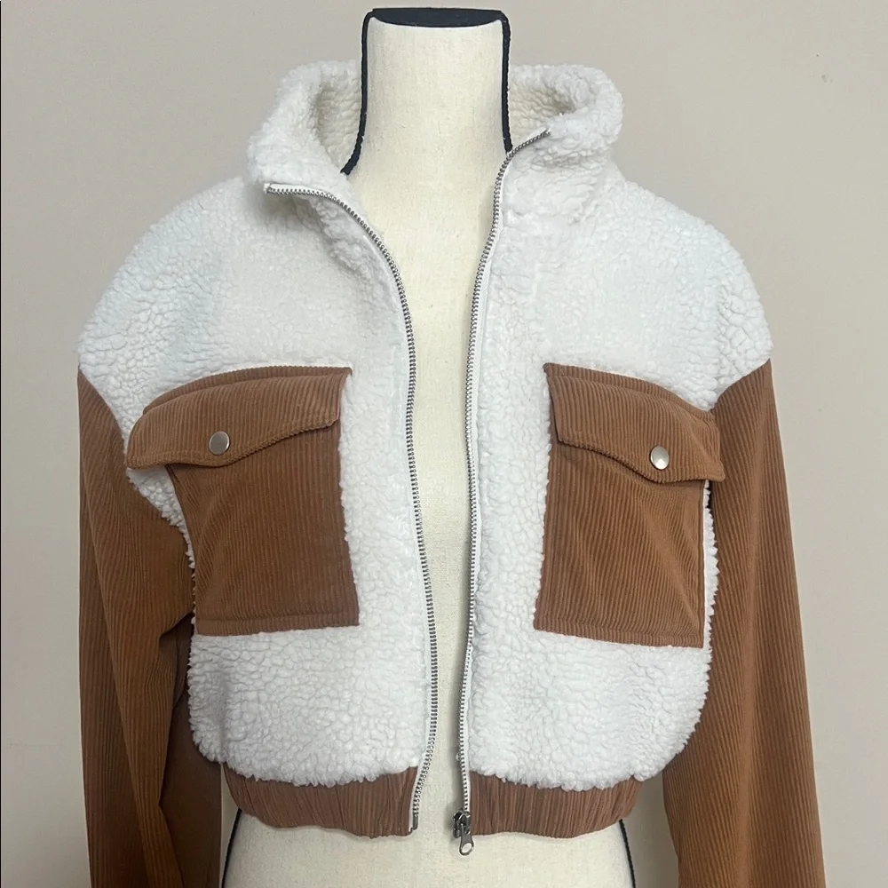 EUC Cozy White and Brown Teddy Jacket - Picture 8 of 11